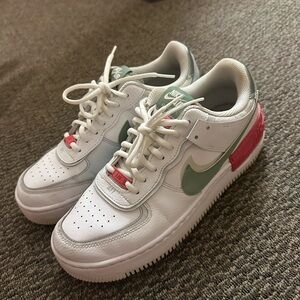 Nike White and Green Shoes with Pink Details